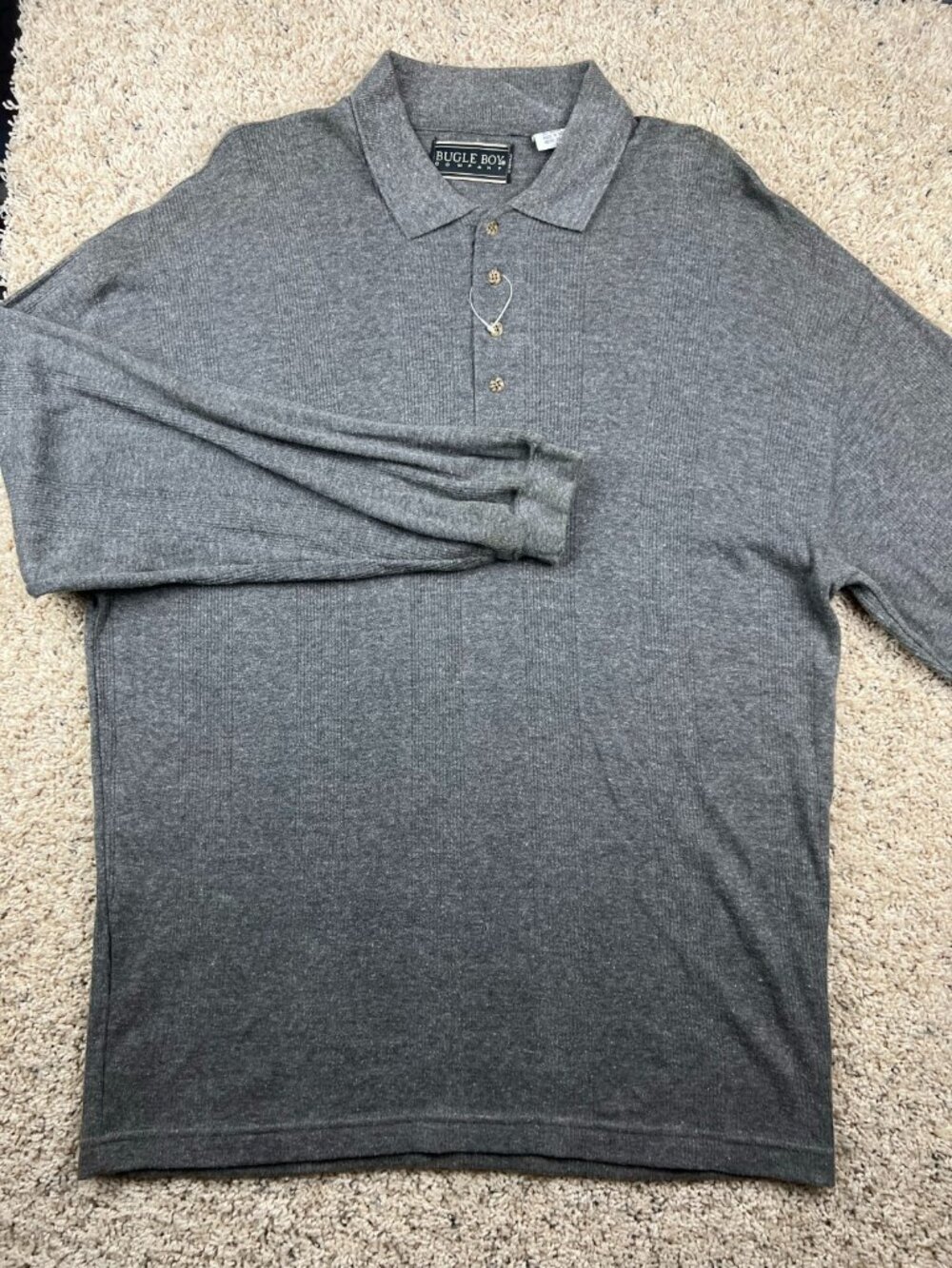 NWOT Bugle Boy Company Gray Polo Sweater Size Medium Cotton Rayon Soft L/S
